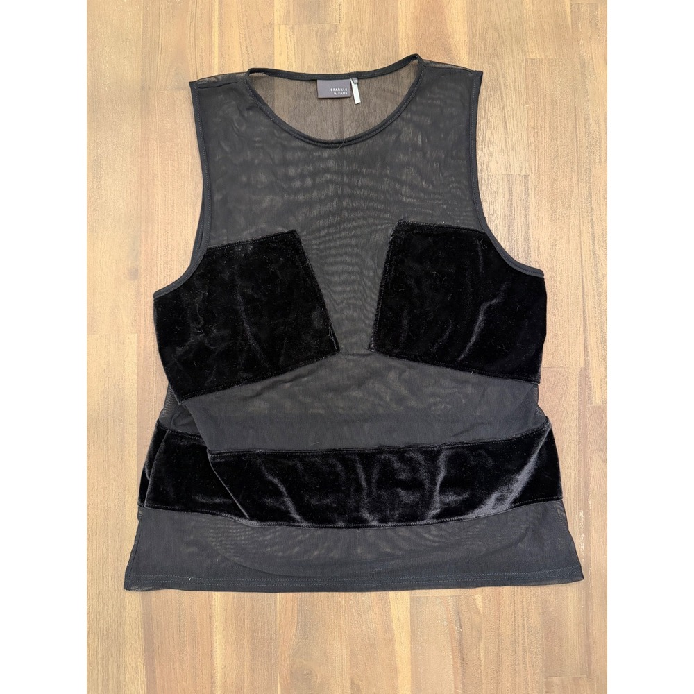 Sparkle & Fade Womens‎ Black Sheer Mesh Velvet Panel Sleeveless Tank Top XS